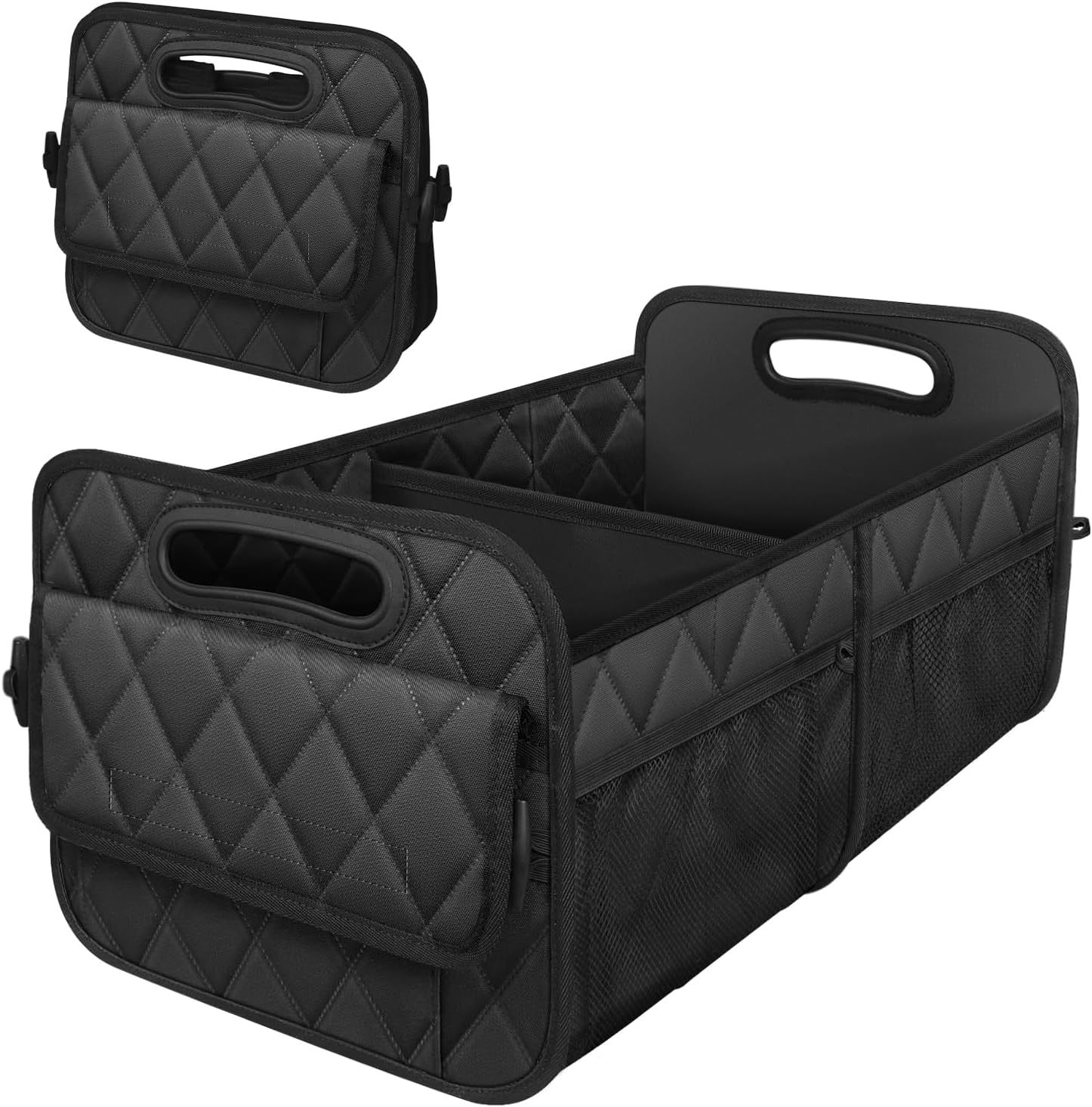 V888-ELOSUNG11962-211173-00 Black Foldable Car Trunk Storage Box with Multiple Compartments - Large Capacity Collapsible Organizer for Car - Image 1
