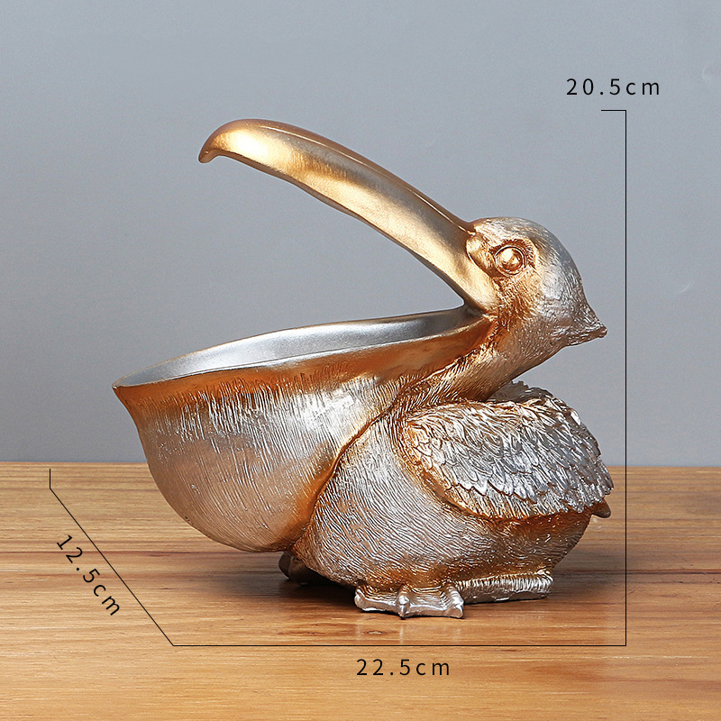 V888-ELOSUNG12450-211738-00 Silver Pelican Resin Decor Bowl - Unique Key, Candy, and Storage Organizer for Home Decoration - Image 1