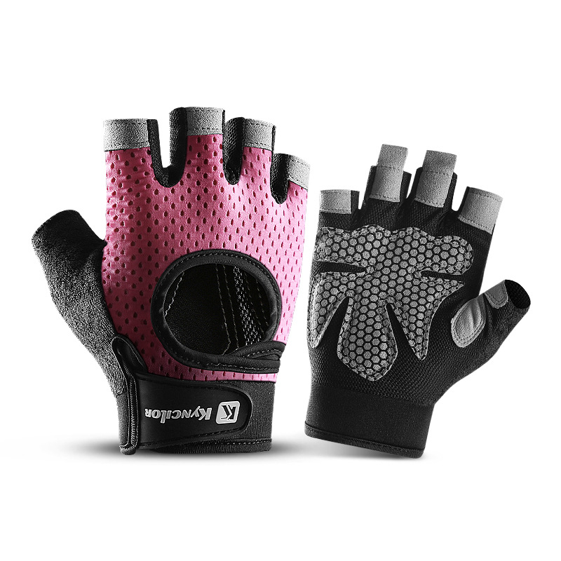 V888-ELOSUNG12496-212120-00 M Pink Fingerless Sports Gloves - Non-Slip Silicone Palm Pads for Cycling, Weightlifting, and Fitness Training - Image 1