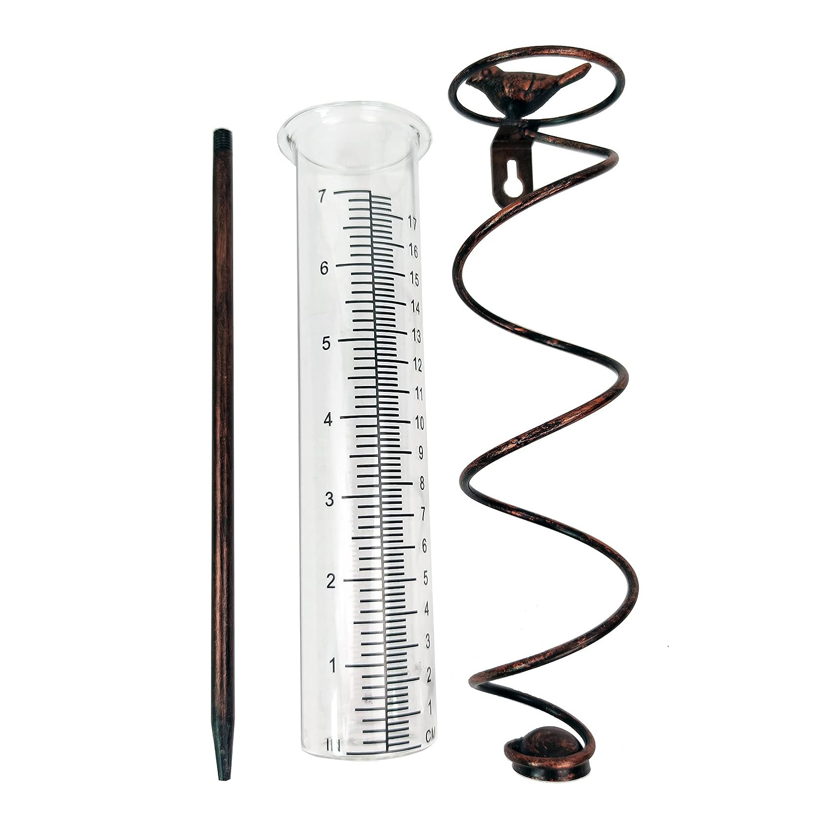 V888-ELOSUNG12533-212287-00 Decorative Garden Rain Gauge – Glass Rain Meter with Metal Stake and Bird Design - Image 1