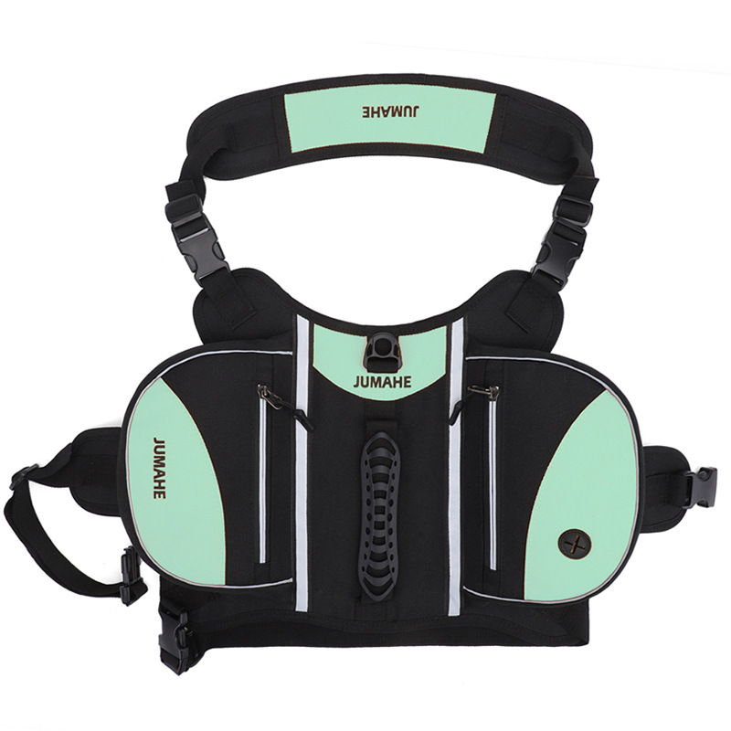 V888-ELOSUNG12576-212341-00 Green Reflective Dog Saddle Harness with Storage Bags - Adjustable Pet Backpack for Outdoor Adventures - Image 1