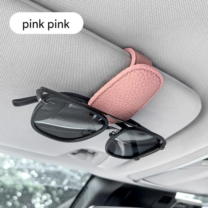V888-ELOSUNG12633-212588-00 2pcs Pink Car Sun Visor Glasses Holder - Universal Sunglasses Clip for Secure Storage - Image 1