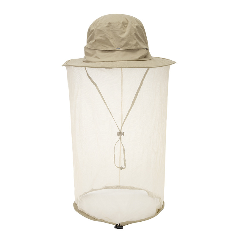 V888-ELOSUNG12640-212727-00 Beige Outdoor Mosquito Net Hat - Sun Protection and Insect Repellent Bucket Hat - Image 1