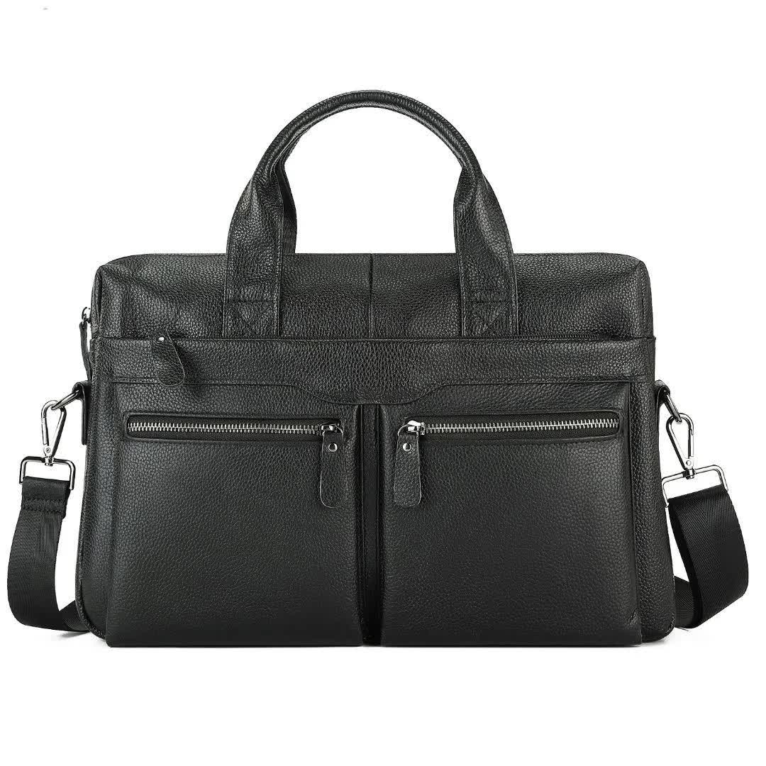 V888-ELOSUNG12651-212722-00 Black Men's Genuine Leather Briefcase - Classic Business Messenger Bag - Image 1