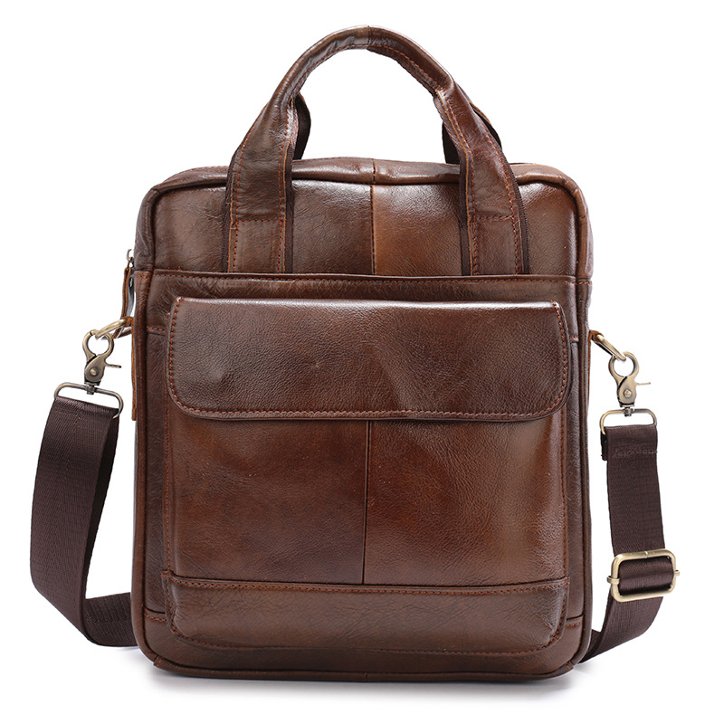 V888-ELOSUNG12653-212872-00 Brown Men's Genuine Leather Shoulder Bag - Vintage Business Briefcase - Image 1