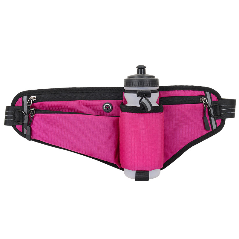 V888-ELOSUNG12753-213018-00 Rose Red Adjustable Running Waist Pack with Water Bottle Holder, Reflective Design, and Multiple Storage Pockets for Outdoor Activities - Image 1