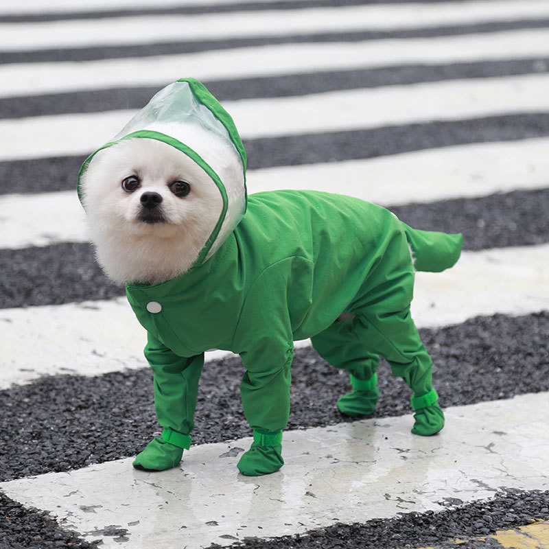 V888-ELOSUNG12793-213365-00 XL Green Waterproof Full-Cover Pet Raincoat with Hood and Booties - Image 1