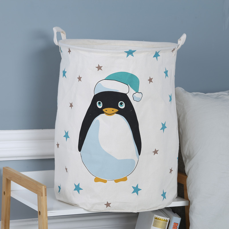 V888-ELOSUNG12796-213415-00 Penguins Canvas Laundry Storage Basket with Adorable Animal Designs - Image 1