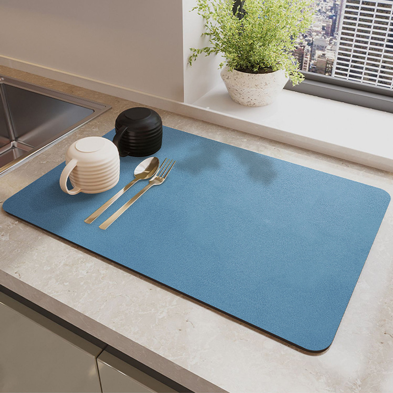 V888-ELOSUNG12817-213435-00 Blue Waterproof Quick-Dry Kitchen Mat - Non-Slip Rubber Base, Absorbent Technology Fabric, 4mm Thick - Image 1