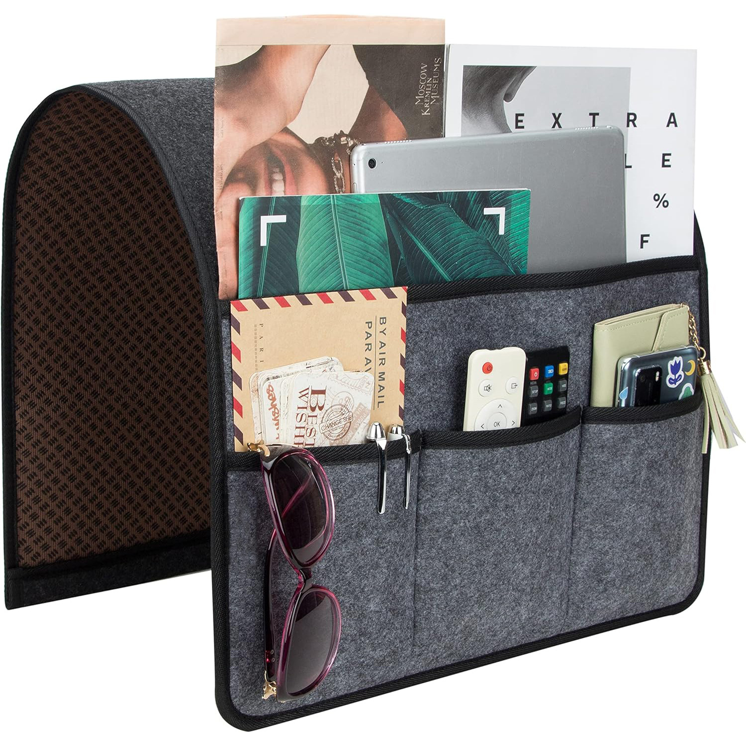 V888-ELOSUNG12834-213574-00 Dark Grey Felt Couch Armrest Organizer - Multifunctional Storage Pouch - Image 1