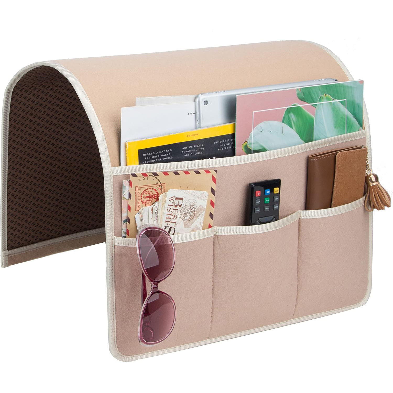 V888-ELOSUNG12835-213573-00 Beige Felt Couch Armrest Organizer - Multifunctional Storage Pouch - Image 1