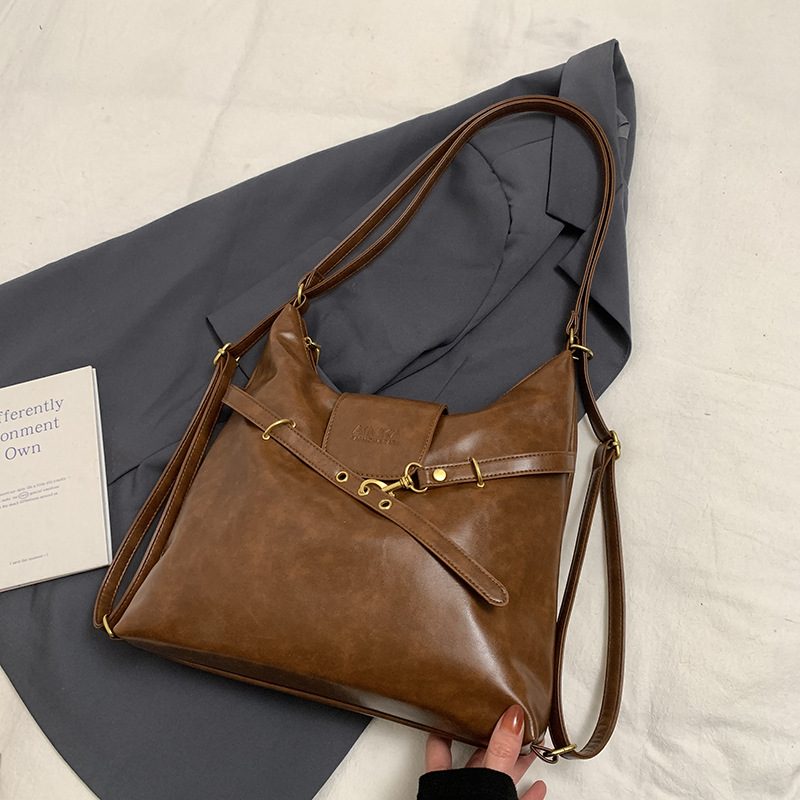 V888-ELOSUNG12843-213535-00 Brown Elegant Faux Leather Shoulder Bag with Adjustable Strap - Image 1