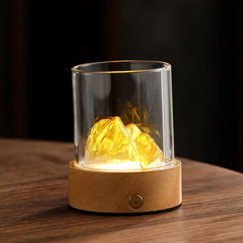 V888-ELOSUNG12857-213657-00 Gold LED Glass Night Light with Mountain Design, USB Rechargeable - Image 1