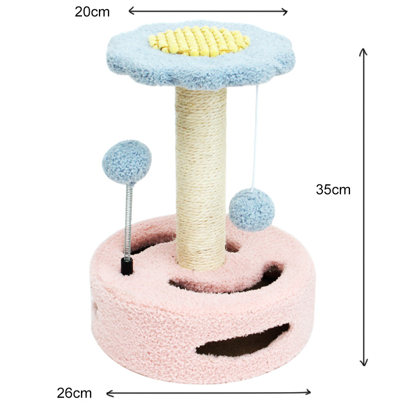 V888-ELOSUNG12941-213984-00 Pink-blue Interactive Cat Scratching Post with Playful Ball Toys, Flower Design - 35cm Height, 26cm Base - Image 1