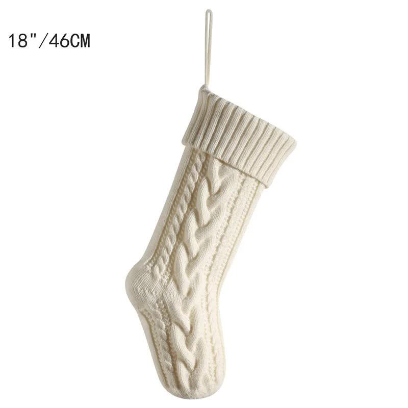 V888-ELOSUNG13001-209960-00 3 PCS White Knitted Christmas Gift Bag with Decorative Stocking & Color Block Cable Knit - Large Capacity Holiday Gift Bag - Image 1