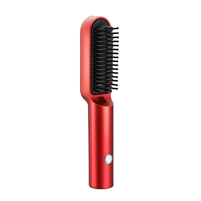 V888-ELOSUNG13003-209923-00 Red Wireless 2-in-1 Ceramic Hair Straightener & Curler - Portable Travel Hot Comb, Rechargeable Hair Styling Tool - Image 1