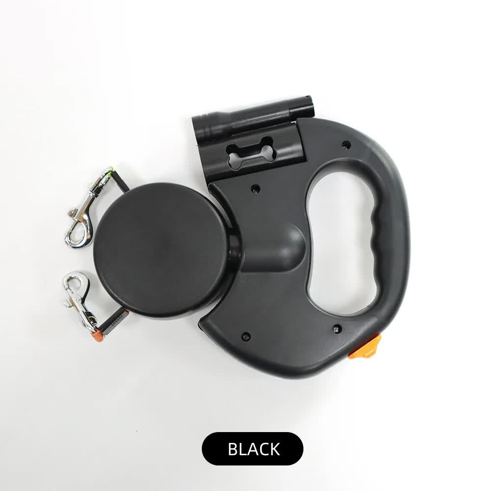 V888-ELOSUNG13022-210075-00 Black Dual Retractable Dog Leash | 2-in-1 Automatic Pet Leash for Walking Two Dogs Simultaneously - Image 1