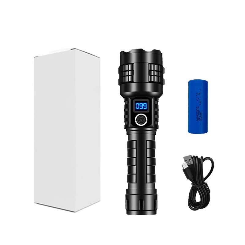 V888-ELOSUNG13034-210262-00 Carton Box LED Self-Defense Flashlight – Powerful Rechargeable Type-C LED Torch with Digital Display for Home & Outdoor Use - Image 1