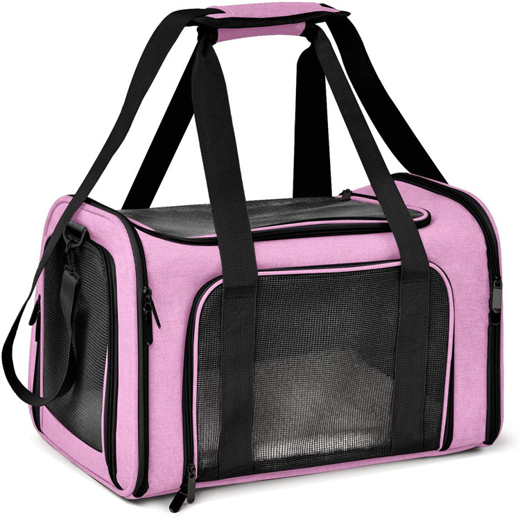 V888-ELOSUNG13135-210371-00 L Pink Portable Foldable Pet Carrier Bag - Large Capacity Travel Carrier for 2 Small Pets, Comfortable and Stylish Cat Backpack, Foldable & Easy to Carry - Image 1