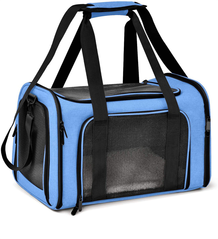 V888-ELOSUNG13137-210373-00 S Blue Portable Foldable Pet Carrier Bag - Large Capacity Travel Carrier for 2 Small Pets, Comfortable and Stylish Cat Backpack, Foldable & Easy to Carry - Image 1