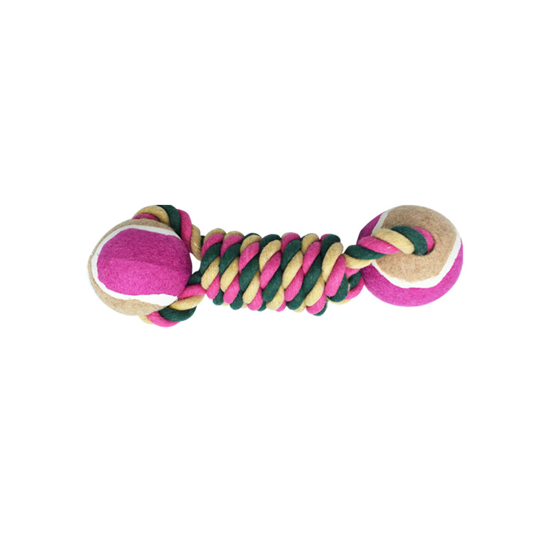 V888-ELOSUNG13167-210466-00 2 PCS Rose Red Durable Cotton Rope and Tennis Ball Dog Toy Set - Chew Resistant Tug Toys with Rope Dumbbell - Perfect for Dogs of All Sizes - Image 1