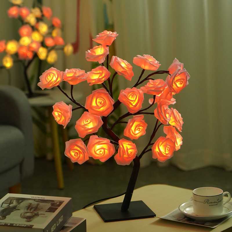 V888-ELOSUNG13342-211144-00 LED Rose Flower Tree Light with Detachable Base and USB Switch – Decorative Night Light for Home Décor - Image 1