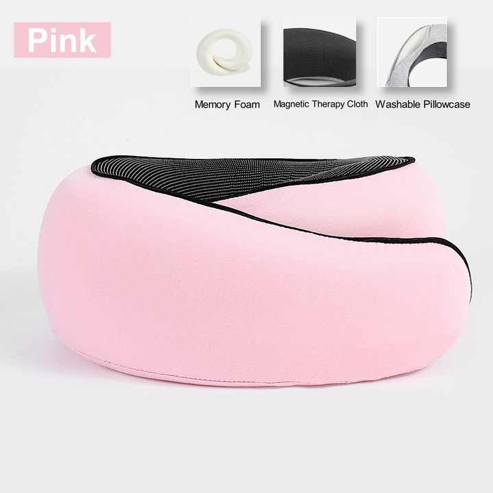 V888-ELOSUNG13351-211383-00 Pink Velcro Tape Memory Foam U-Shaped Neck Pillow - Snail Travel Cushion for Airplane, Office Nap, and Travel - Adjustable with Magnetic Therapy Cloth - Image 1