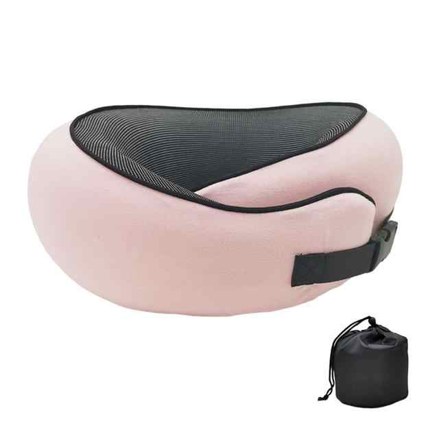 V888-ELOSUNG13352-211384-00 Pink Buckle Tape Memory Foam U-Shaped Neck Pillow - Snail Travel Cushion for Airplane, Office Nap, and Travel - Adjustable with Magnetic Therapy Cloth - Image 1