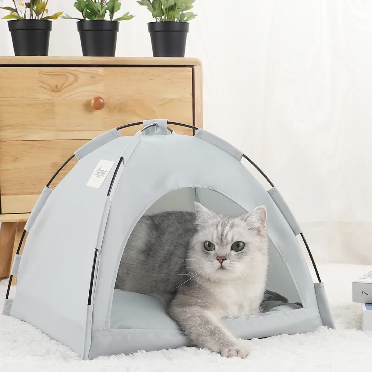 V888-ELOSUNG13369-211399-00 S Pewter Gray Foldable Breathable Summer Pet Tent with Cooling Mat - Portable Outdoor and Indoor Pet Shelter - Image 1