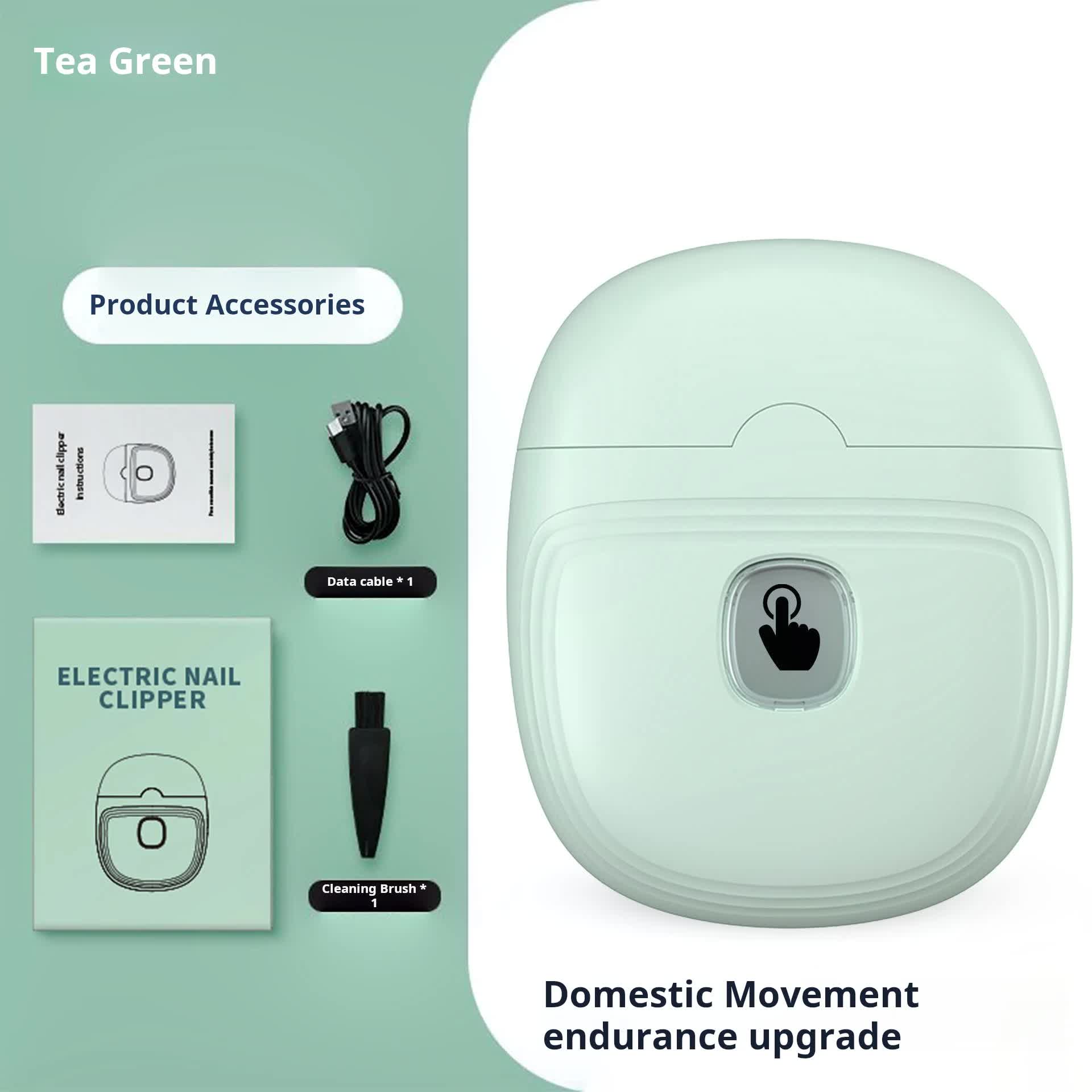 V888-ELOSUNG13427-211666-00 Light Green Automatic Electric Nail Trimmer with LED Light, Rechargeable Nail Clipper and File for Adults & Kids, Portable Nail Care Device - Image 1