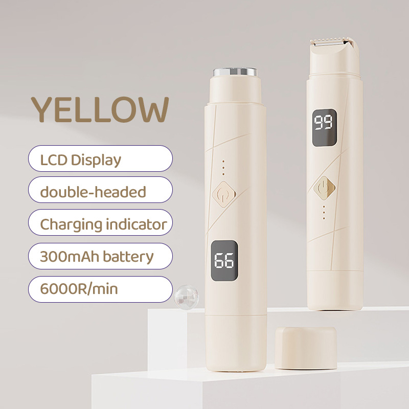 V888-ELOSUNG13459-211731-00 Light Yellow Portable Wireless Electric Hair Remover – Dual-Head Rechargeable Mini Shaver for Women’s Sensitive Areas - Image 1