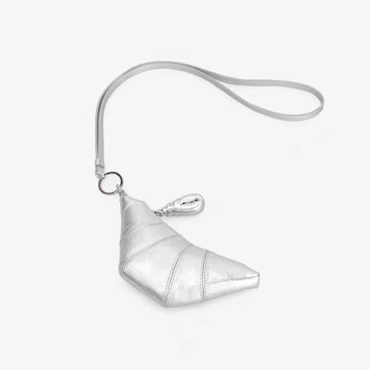 V888-ELOSUNG13522-211825-00 Silver Cute Crossbody Coin Purse | Mini Croissant Design Shoulder Bag | Small PU Leather Portable Makeup & Earphone Pouch - Image 1