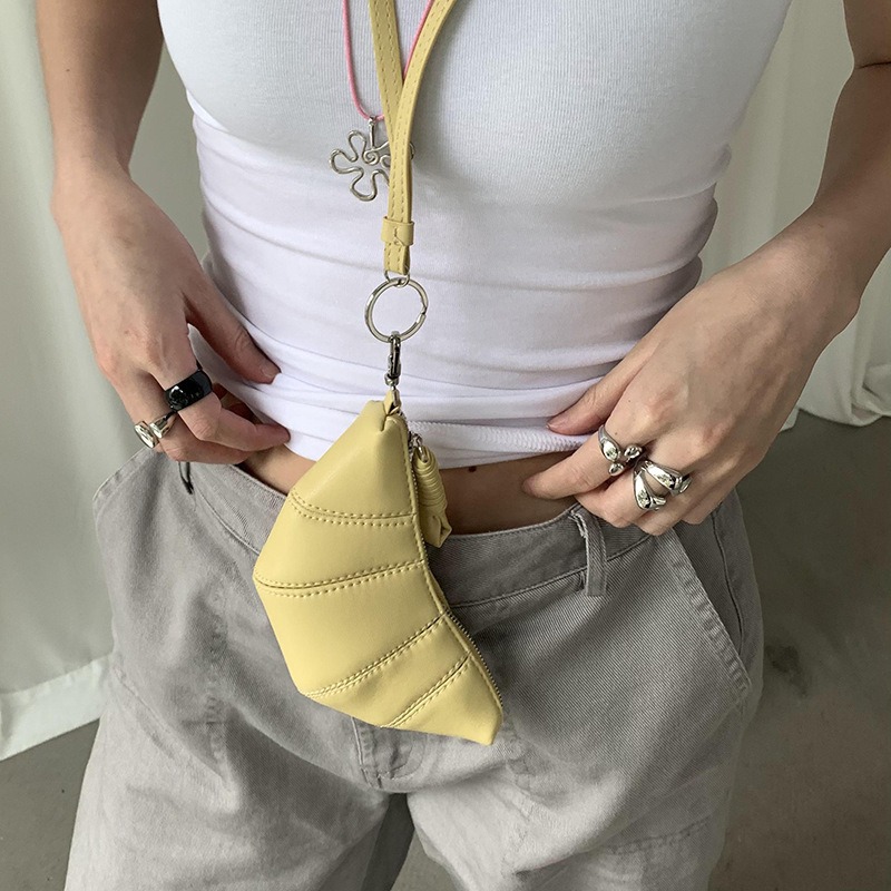 V888-ELOSUNG13525-211828-00 Yellow Cute Crossbody Coin Purse | Mini Croissant Design Shoulder Bag | Small PU Leather Portable Makeup & Earphone Pouch - Image 1