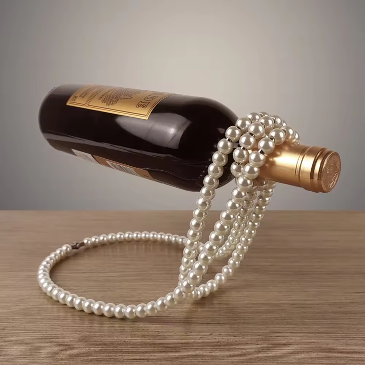 V888-ELOSUNG13541-212103-00 White Modern Floating Pearl Wine Bottle Holder - Elegant Home Decor, Unique Kitchen Accessory for Dining, Bar, and Living Room - Image 1