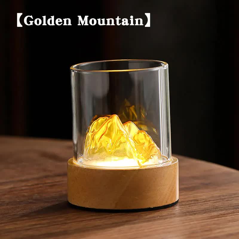 V888-ELOSUNG13575-212202-00 Golden Glass Mountain Ambient Night Light - USB Rechargeable Touch Control Bedside Lamp - Adjustable 3-Color Light - Image 1