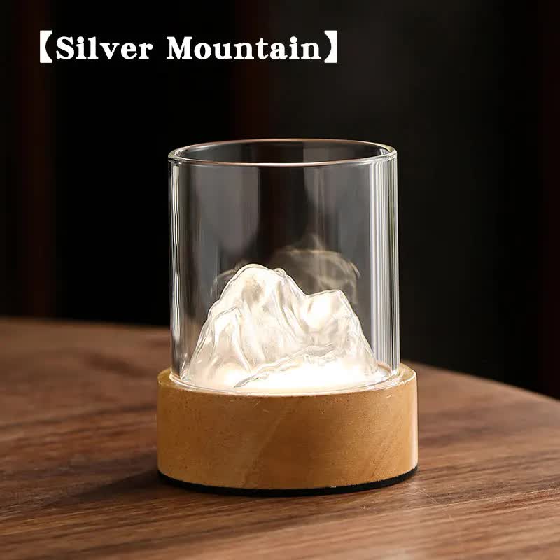 V888-ELOSUNG13576-212203-00 Silver Glass Mountain Ambient Night Light - USB Rechargeable Touch Control Bedside Lamp - Adjustable 3-Color Light - Image 1