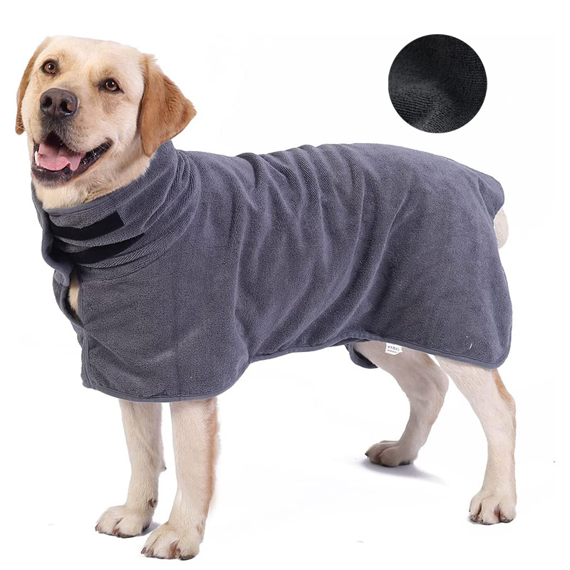 V888-ELOSUNG13647-212504-00 L Grey Pet Dog Quick-Dry Bathrobe - Absorbent Towel Robe for Medium and Large Dogs - Image 1