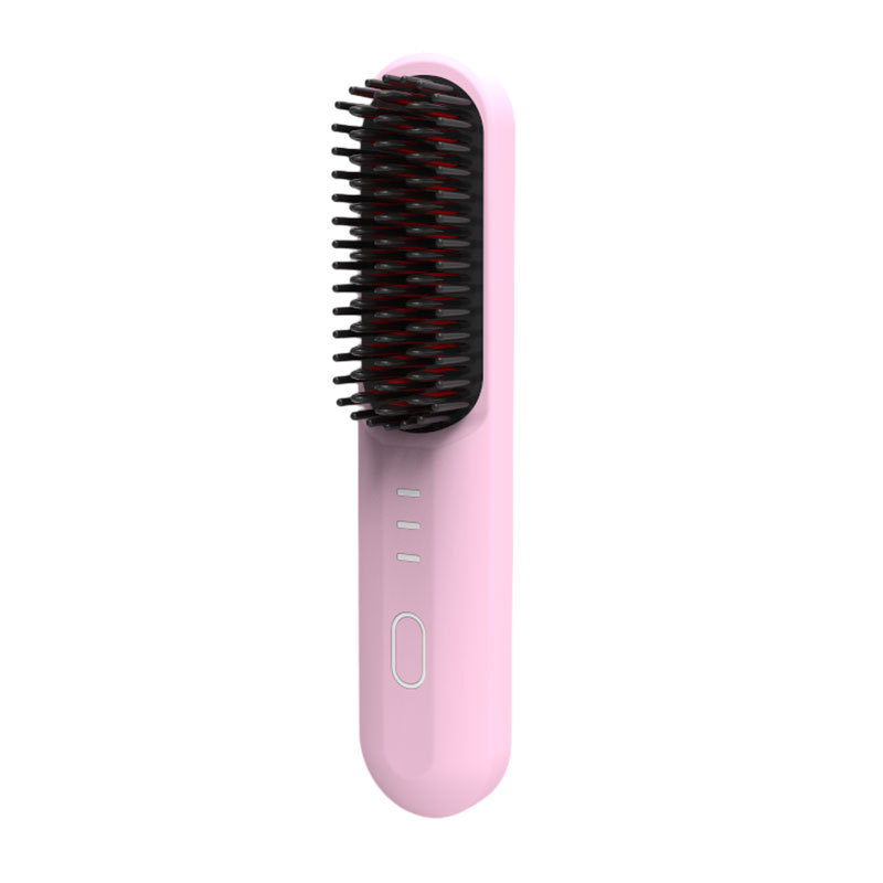V888-ELOSUNG13676-212609-00 Pink Wireless Hair Straightening Brush - Portable 2-in-1 Styling Tool with USB Charging, Ceramic Heat Technology, and Compact Design - Image 1