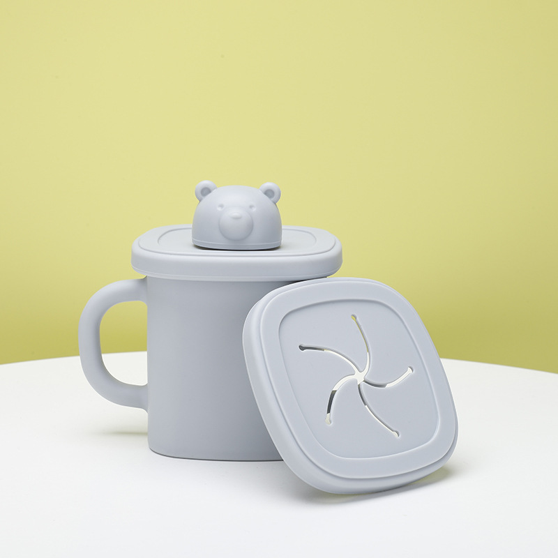 V888-ELOSUNG13691-213497-00 Blue Silicone Baby Training Cup with Dual Handles, Duck-Bill & Snack Cup Lids, Spill-Proof & Drop-Proof - Image 1