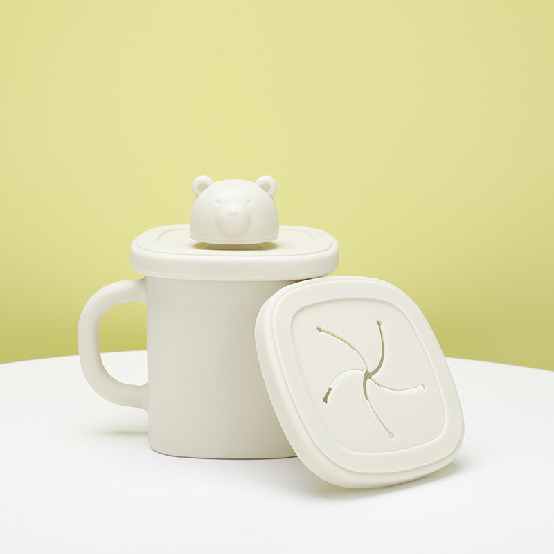 V888-ELOSUNG13692-213496-00 Light Yellow Silicone Baby Training Cup with Dual Handles, Duck-Bill & Snack Cup Lids, Spill-Proof & Drop-Proof - Image 1