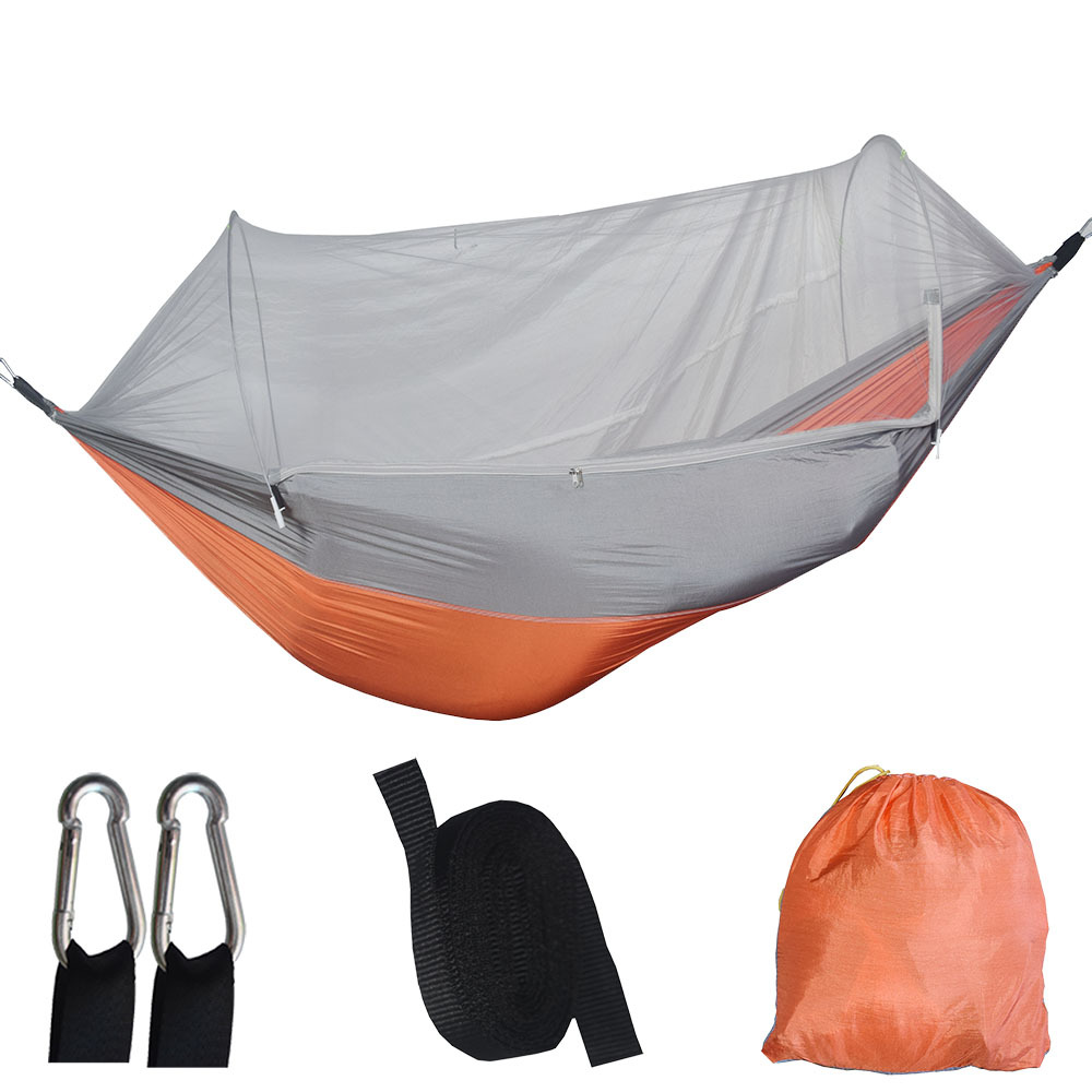 V888-ELOSUNG13735-212670-00 Orange And Grey Automatic Pop-Up Mosquito Net Hammock - 200kg Load Capacity, Lightweight Outdoor Camping Gear with Quick Setup and Durable Design - Image 1
