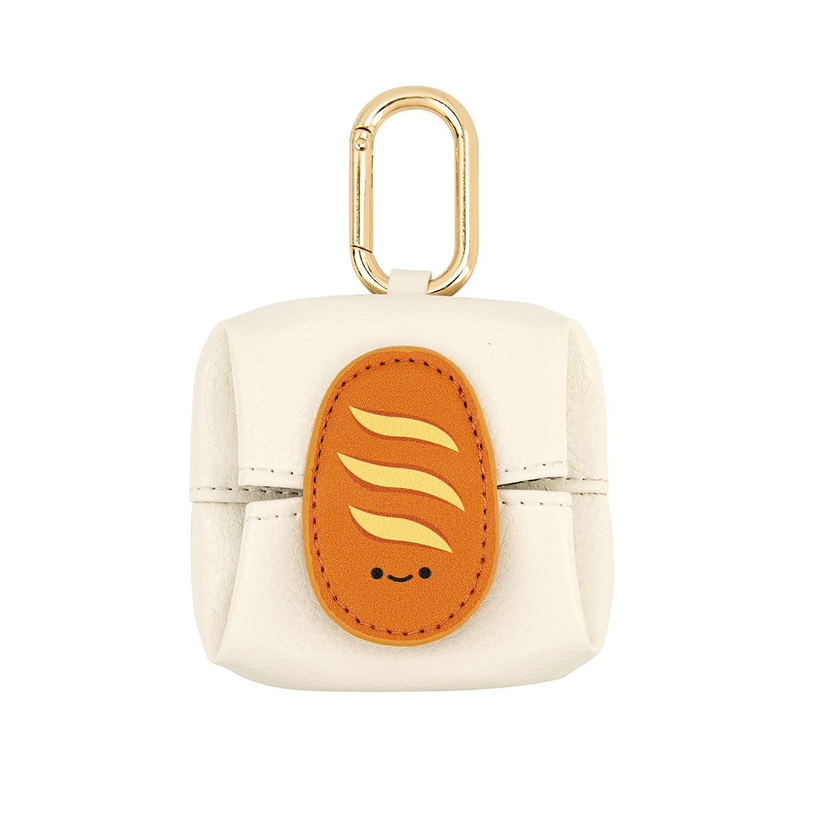 V888-ELOSUNG13759-212954-00 Bread Pattern White Cute Multifunctional Mini Leather Coin Purse with Keychain for Lipstick, Bluetooth Earbuds, and Small Essentials - Image 1