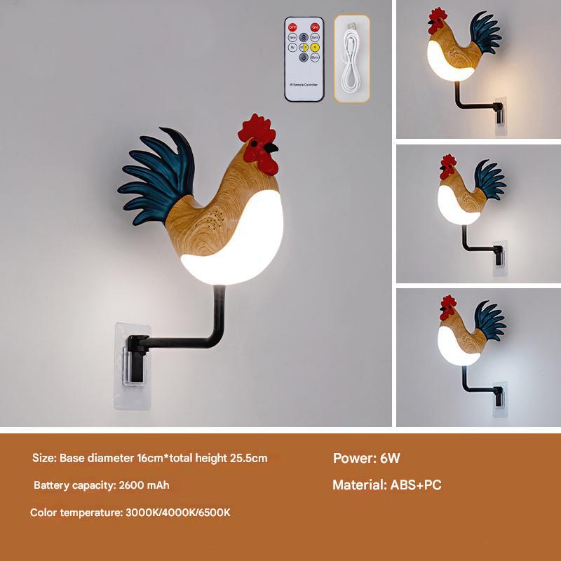 V888-ELOSUNG13789-213417-00 Yellow USB Rechargeable Rooster Wall Lamp with Sound, Aromatherapy, and Decorative Design - Creative Nightlight for Bedroom and Corridor - Image 1