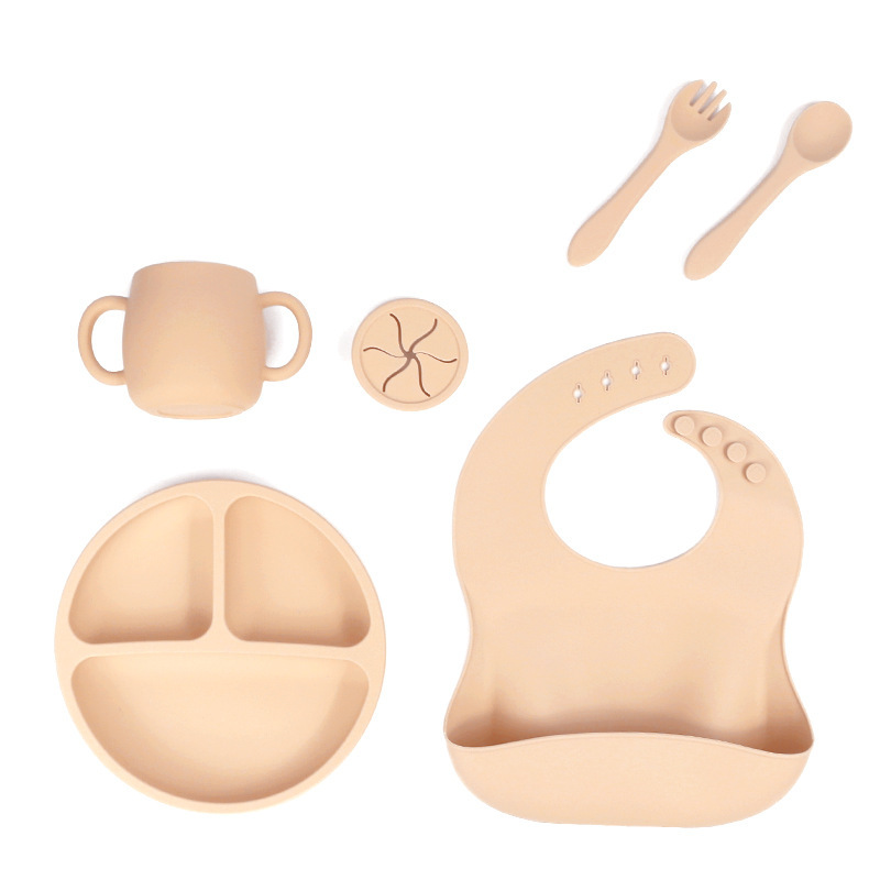 V888-ELOSUNG15095-212002-00 Beige 013# Silicone Baby Feeding Set - Suction Plate, Bib, Cup & Utensils | BPA-Free Baby Tableware - Image 1