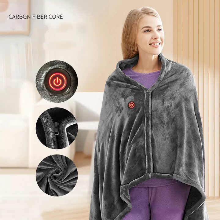 V888-ELOSUNG15115-211790-00 Electric Heated Flannel Blanket - 150x80cm USB-Powered Wearable Heating Shawl (Rechargeable battery not included) - Image 1