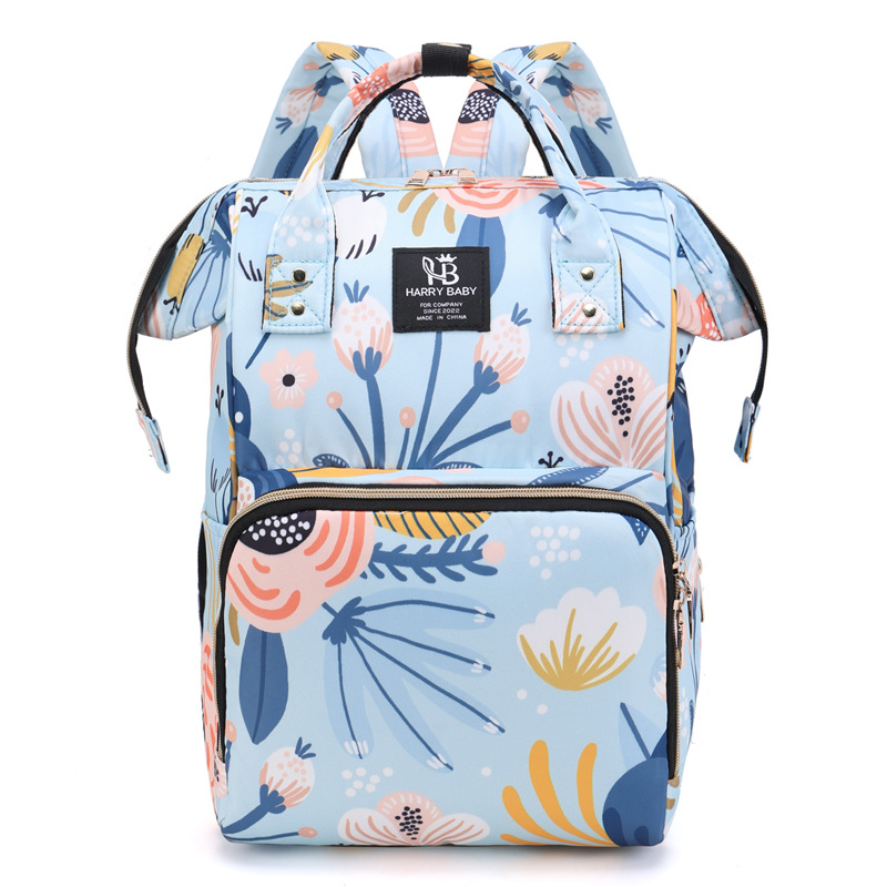 V888-ELOSUNG15149-212272-00 Large Capacity Multi-Functional Baby Diaper Backpack - Stylish and Travel-Friendly Mummy Bag floral Blue - Image 1