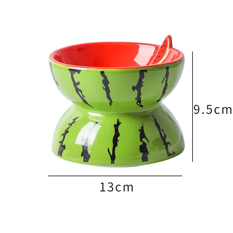 V888-ELOSUNG15218-212518-00 Ceramic Elevated Pet Food Bowl - Cute Watermelon Pattern Design for Cats and Small Dogs - Image 1