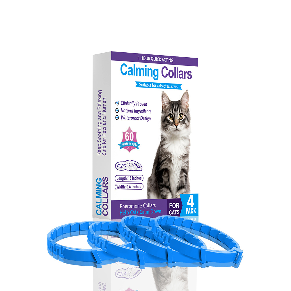 V888-ELOSUNG15272-214558-00 Blue Calming Collars for Cats - Natural Anxiety Relief, Adjustable, 4 Pack - Image 1