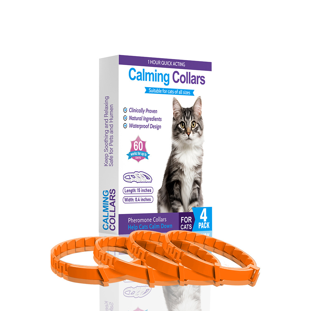 V888-ELOSUNG15275-214561-00 Oange Calming Collars for Cats - Natural Anxiety Relief, Adjustable, 4 Pack - Image 1