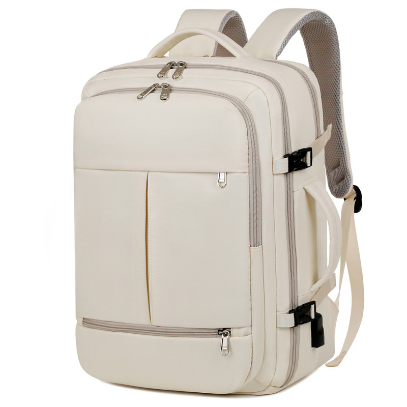 V888-ELOSUNG15297-212648-00 Large Capacity Travel Backpack with USB Charging Port - Beige - Image 1